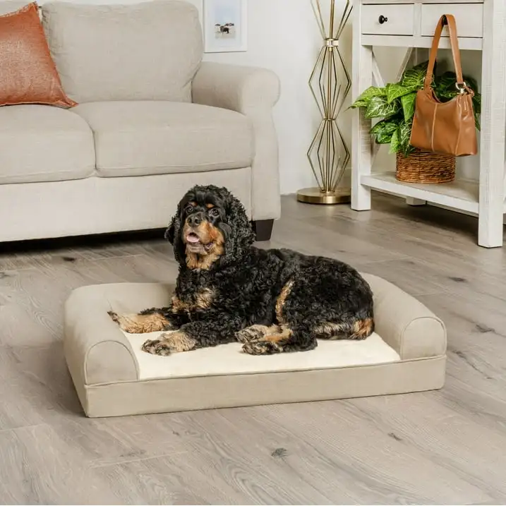 

Plush & Performance Linen Orthopedic Sofa Pet Bed for Dogs & Cats - Flax, Medium