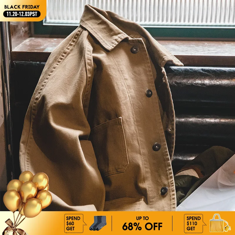 

Maden Amekaji Jacket Men's American Casual Vintage 4 Pockets Jackets Outdoor Cotton Lapel Coats Uncle Fu Retro Fashion Outwear