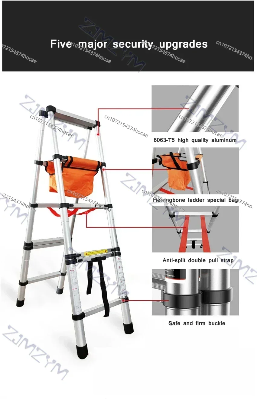 Home Herringbone Ladder Aluminum alloy Thickening Walkable Engineering Ladder Household Folding Telescopic Ladder (1.4m/1.7m)