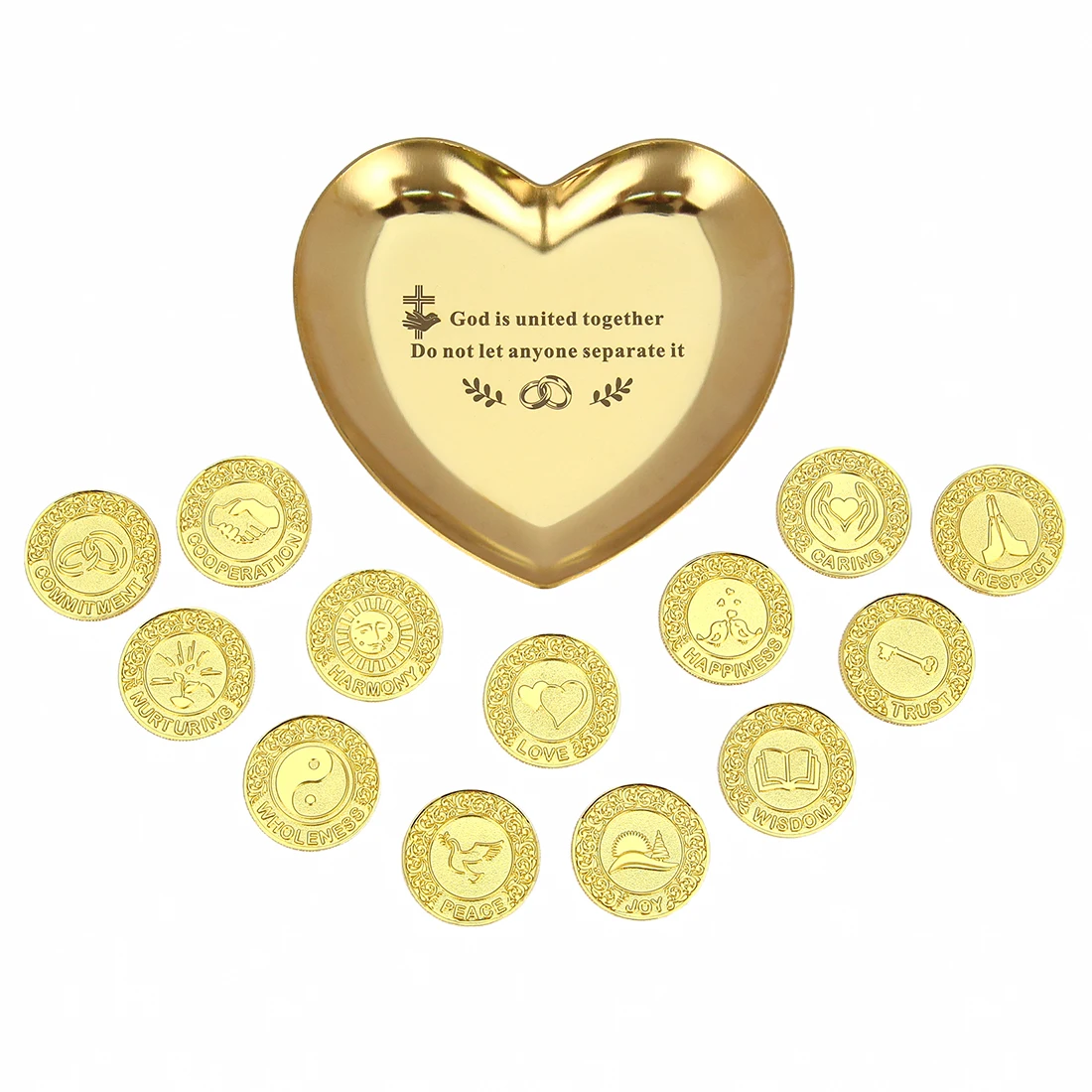 13 Pcs Wedding Arrhae Arras de Boda Cristiana, Heart Plate Arrhae Wedding Coins Set for Ceremony, Decoracion para Boda