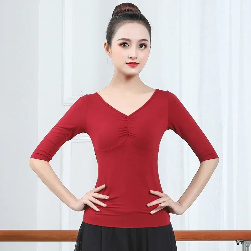 

Dance clothing Practice clothes Women's summer adult short-sleeved body modern dance performance clothes Classical tops Modal