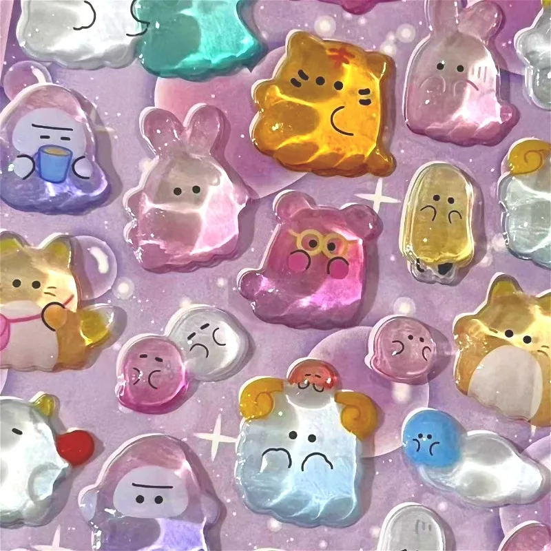 Adesivos decorativos de cristal em relevo 3D fofos de fantasma da família - adesivos criativos para scrapbook de papelaria infantil