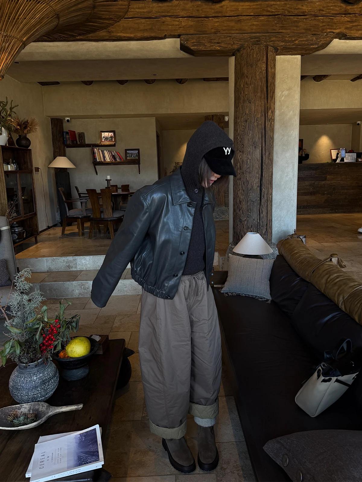 

Pure Cotton Wide Leg Pants High Waist Elastic Jumpsuit Japanese Sle Simple Lin Meat Casual Trousers for Women Spring Season