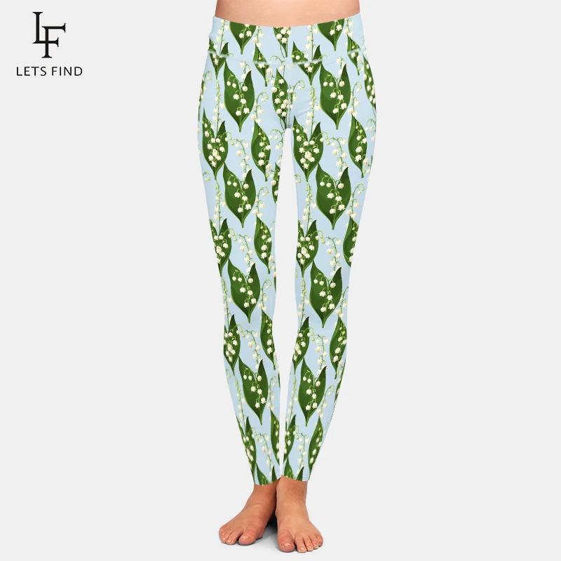 

LETSFIND New Arrival Women Fitness Legging High Quaility Girls Pant 3D Lily of The Valley Pattern Print Milk Silk Trousers Pants