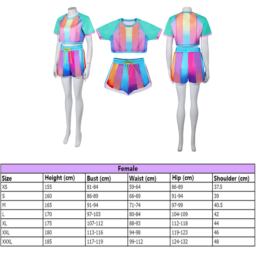 Regenbogen Cosplay Trainings anzüge Sportswear kurze Hose weibliche Trainings kleidung Trainings kostüm Halloween Karneval Party Anzug