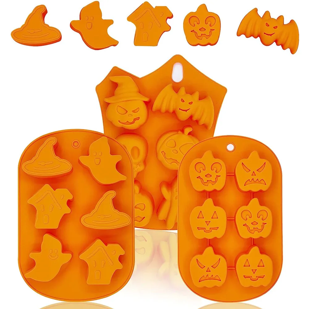 Halloween Molds Nonstick Silicone Cake Mold Pumpkin Moulds Skull Ghost Bat Shape for Chocolate Candy Cookies Cupcakes Fondant