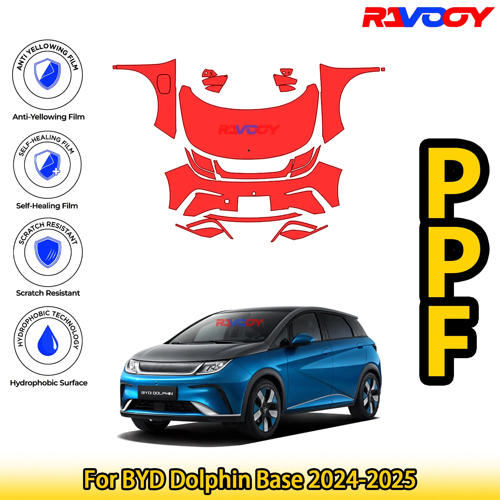 ل BYD دولفين قاعدة 2024-2025 لامع أسود غير لامع قبل قطع الجبهة PPF عدة طبقة حماية الطلاء