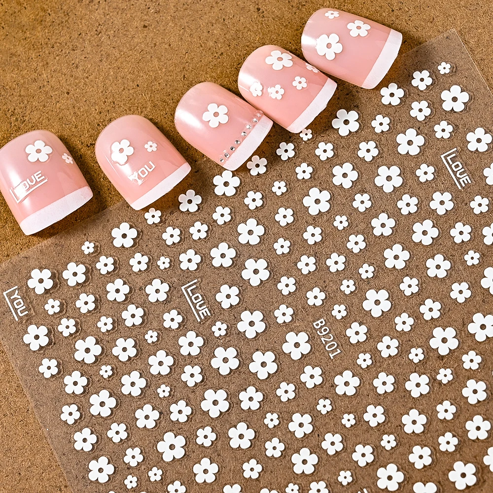 1pcs 3D 믹스 모양 미니 꽃 네일 아트 스틱 화이트/옐로우/블루 5 꽃잎 꽃 네일 장식 데칼 DIY 접착제 손톱 슬라이더