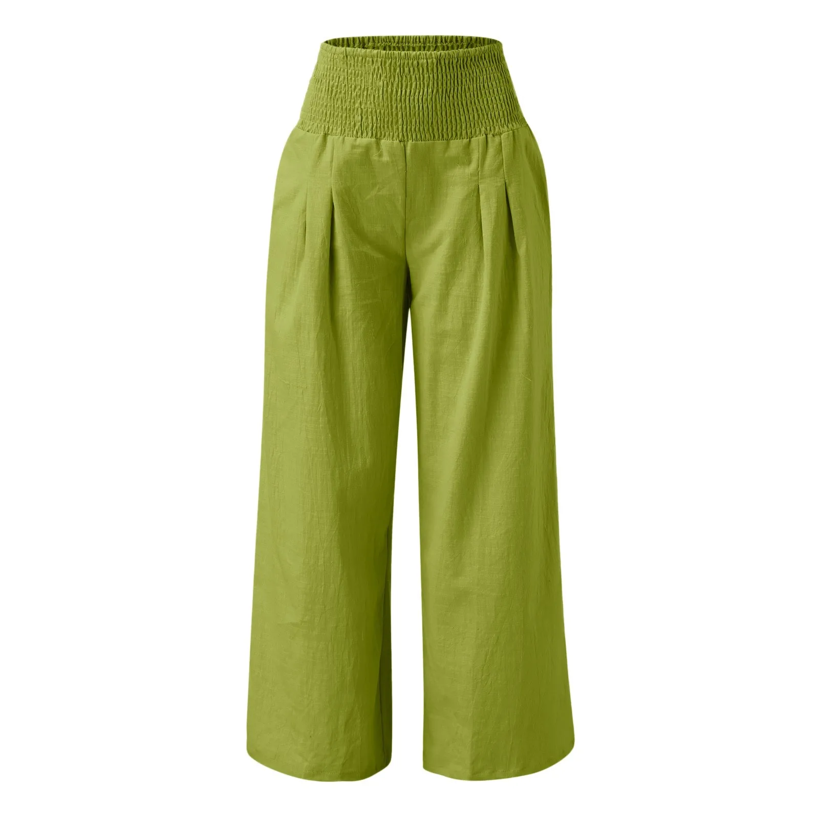 Pantalon de Bureau en Coton et Lin pour Femme, Poches Solides, Jambes Larges sulf, Nouvelle Collection Printemps Été 2024