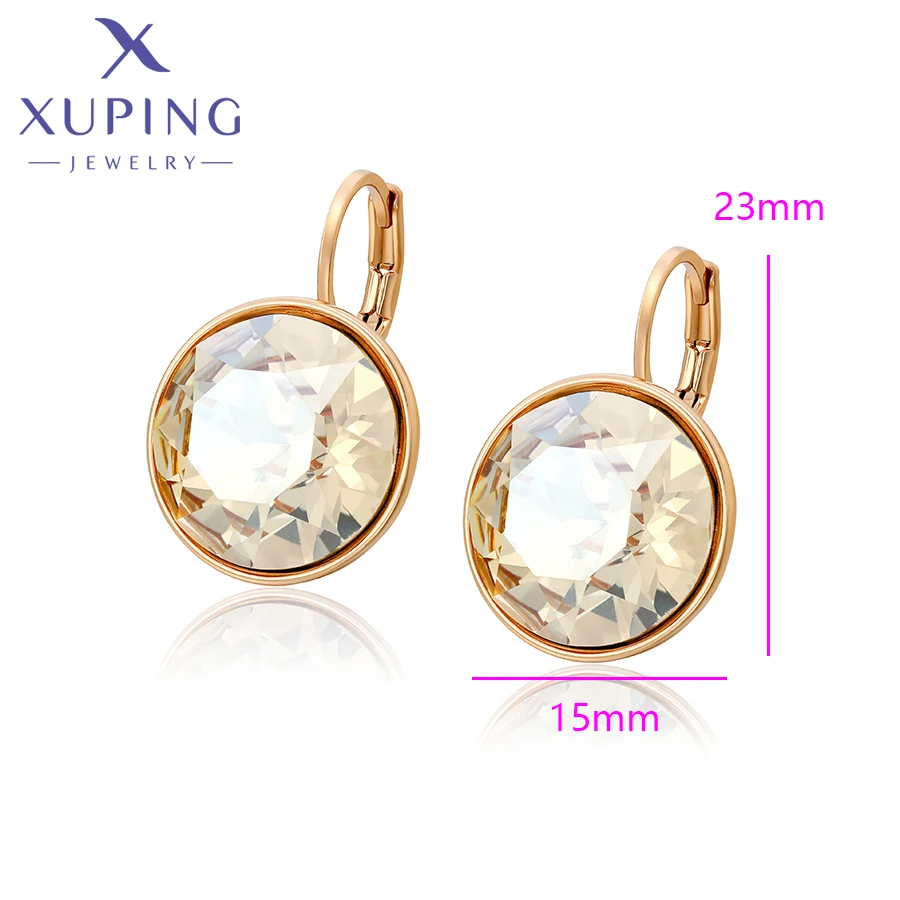 Xuping Jewelry New Trendy Elegant Charm Style Round Crystal Stone Earring Gold Color Earrings for Women Girl Jewellery Gift