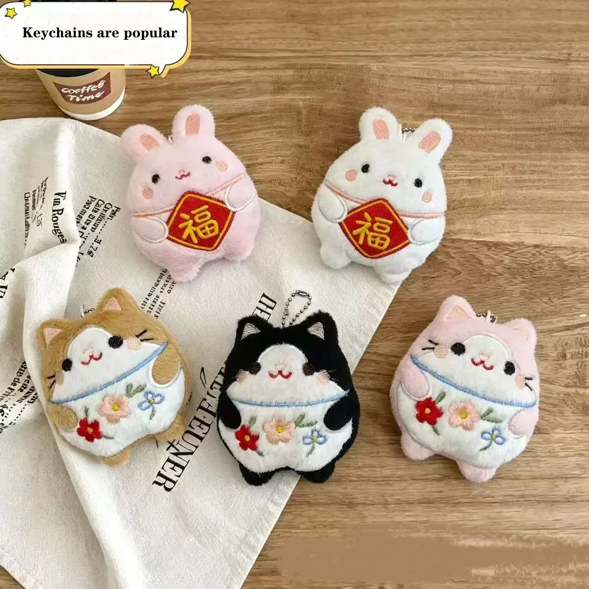 popularNew Kawaii Plush Keychain Cute Cat Rabbit Fortune Bag Charm Pendant Gift keychain plush plush keychain