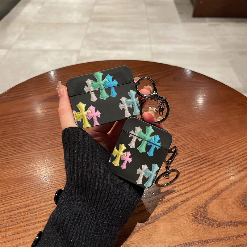 

Colorful Cross Pattern Simple Black Silicone Case For Airpods Pro2 Airpods4 3 2 1 Wireless Bluetooth Earphone Protective Cover