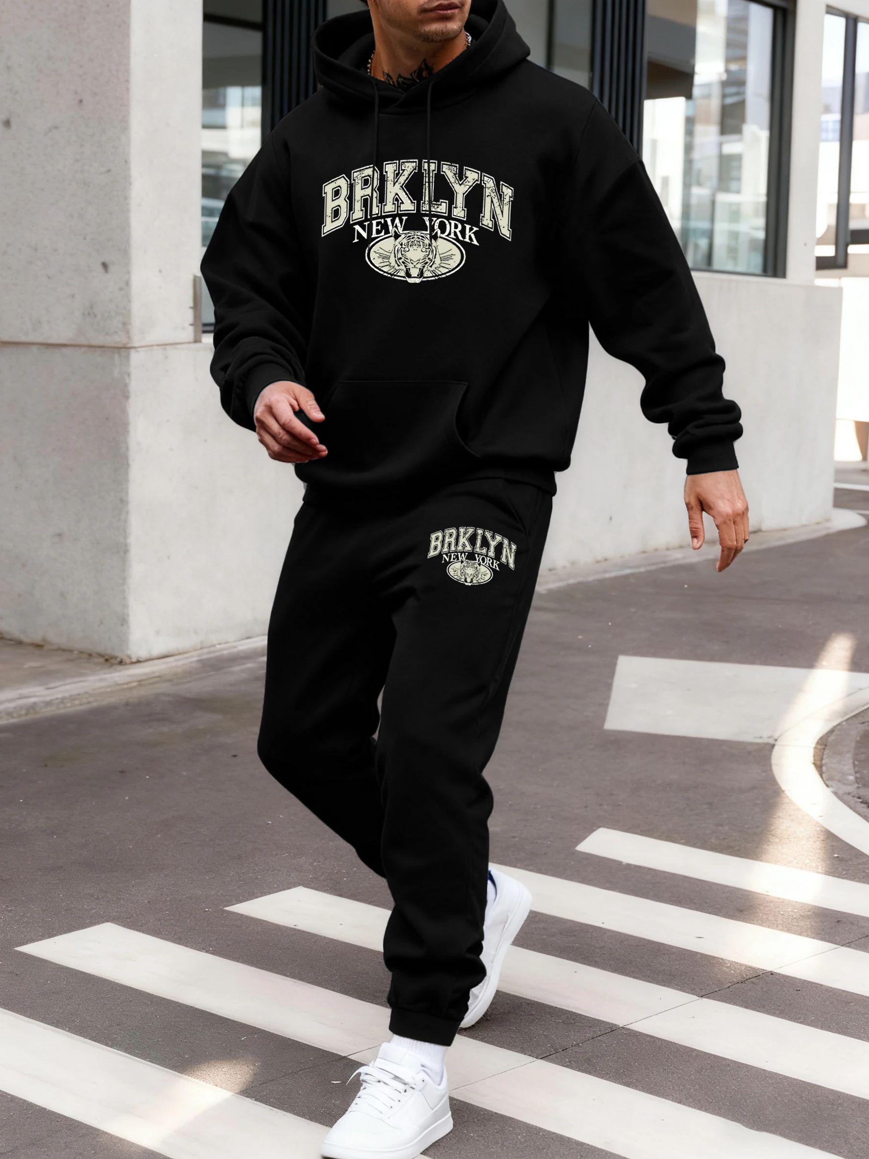 

Мужская толстовка с буквой Brklyn New York и принтом тигра, повседневный спортивный костюм с карманами, осенние спортивные штаны, спортивные удобные спортивные штаны