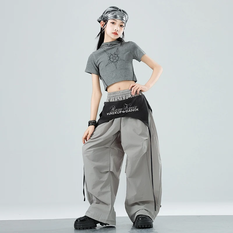 Vestiti della squadra delle ragazze Abiti da ballo jazz Costumi di danza hip-hop Manica corta Crop Top Pantaloni cargo Vestito Abbigliamento da ballo di strada DQL10727