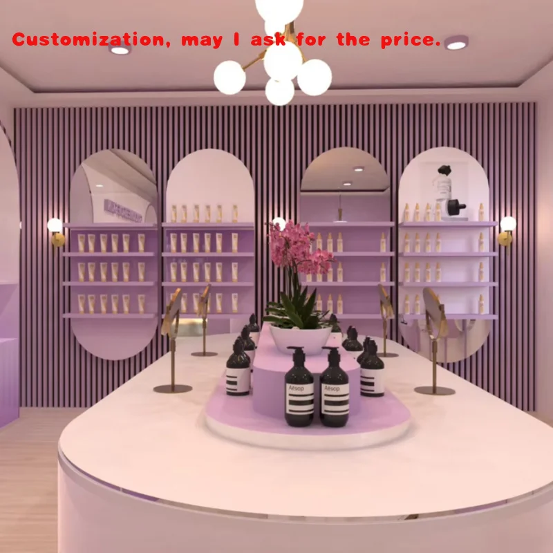 custom.Customizable LED Beauty Store Display Cabinet Marble MDF Construction Wu Dao Counter Layout LED Lighting Customizable Dim