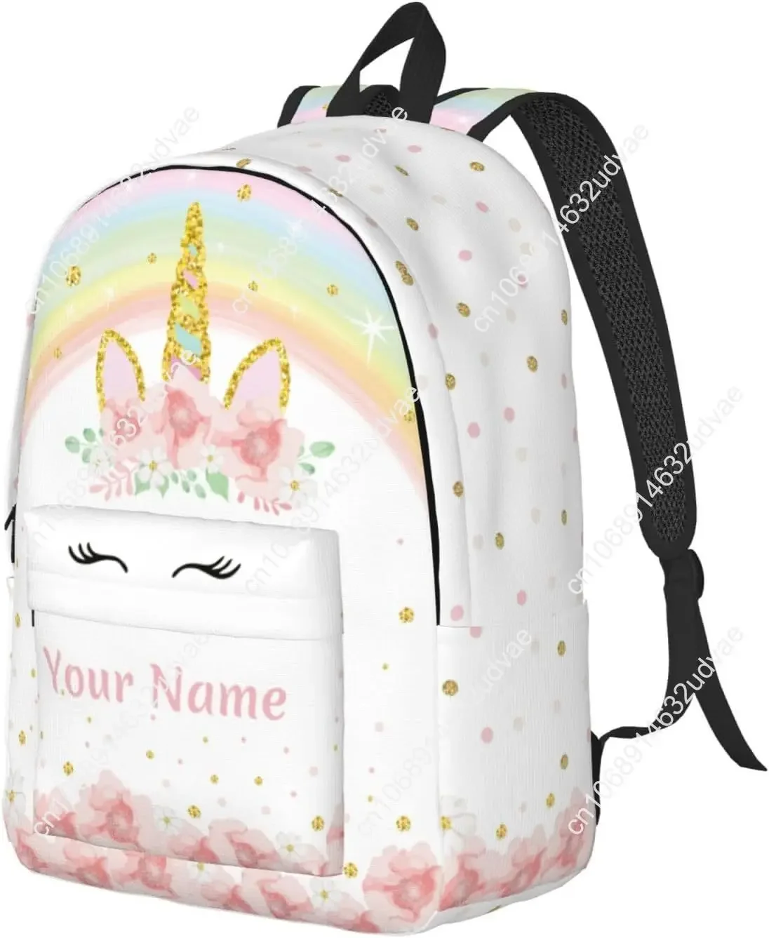 Unicorn Rainbow Backpack for Girls Boys, Customized with Name, 15