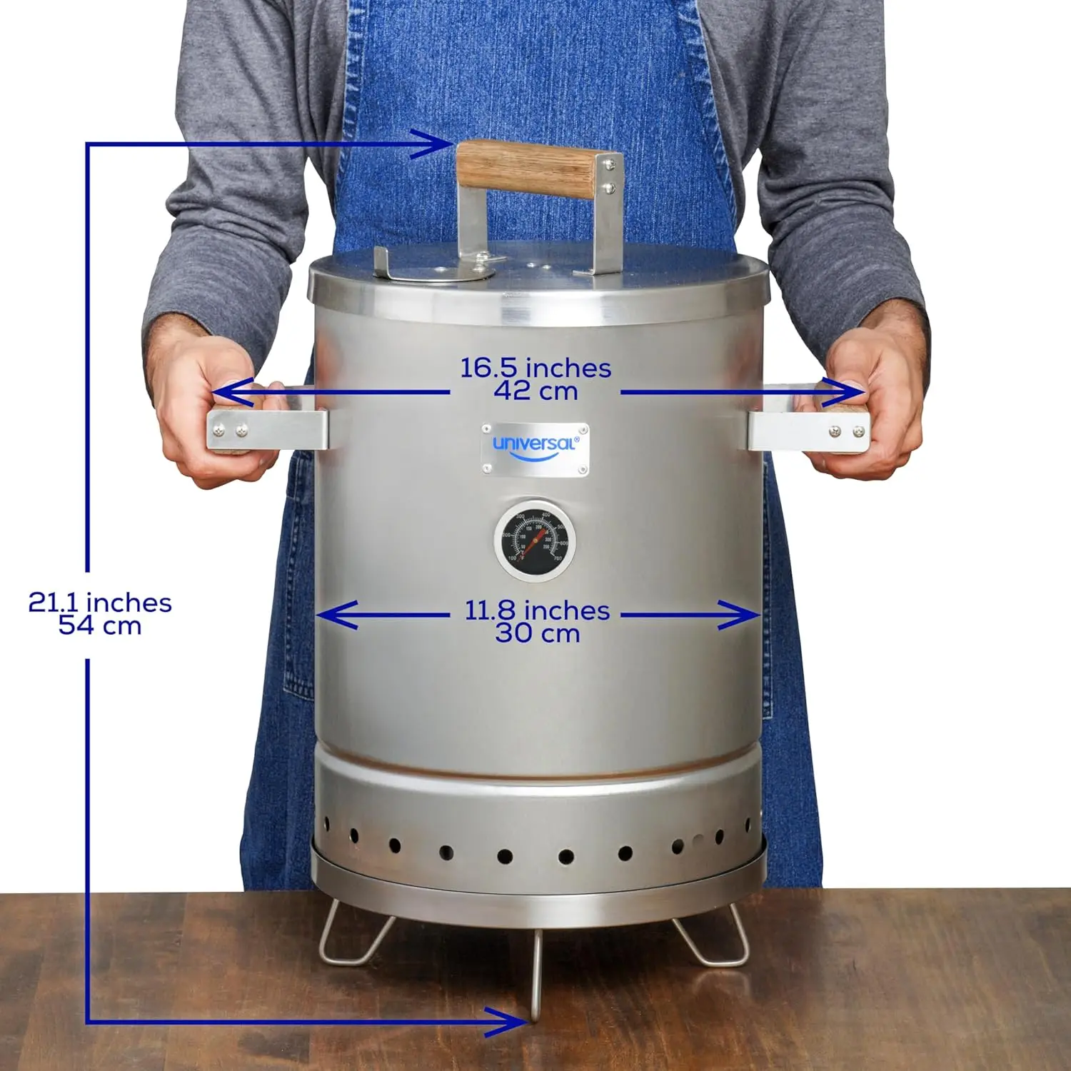 6-pound Stainless Steel Charcoal Barrel Smoker for Slow Cooking - Stainless Steel, Silver, 2-in-1 with Thermometer and Airlock