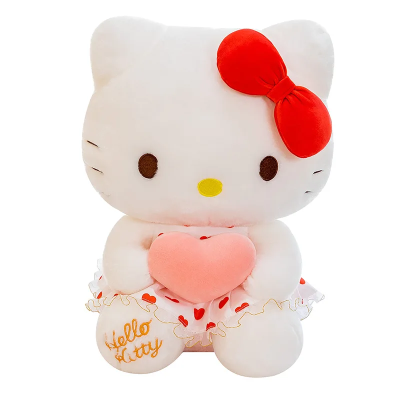 Peluche Sanurgente Hello Kitty pour enfants, jouet animal, jupe en fil de beurre, nœud assis, cadeau d'anniversaire et de Noël, 60cm