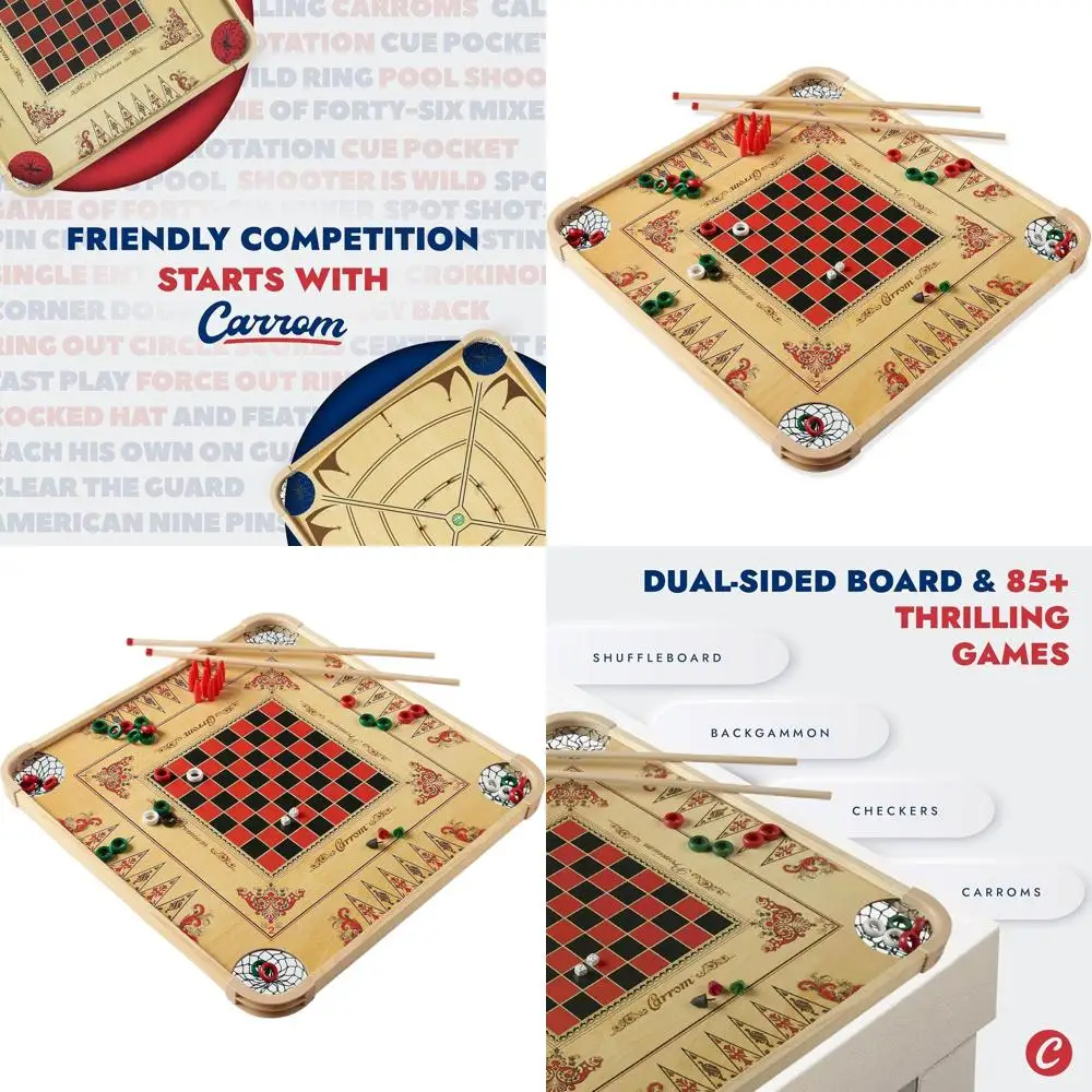

Family Fun Carrom Game - Big Board Game for All Ages - 85+ Games in One Set for Game Night