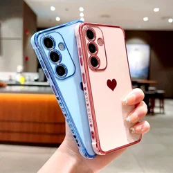 Fashion Love Heart Plating TPU Case for Samsung Galaxy S25 S24 S23 S22 S21 Ultra Plus FE S24FE 5G Shockproof Protective Covers