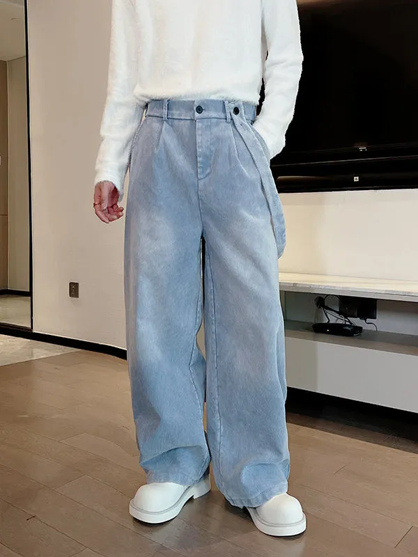 

Waed Corduroy Wide Leg Pants Men's Textured Loose Casual Straight Cut Trousers Autumn Winter Faion Casual Loose Fit