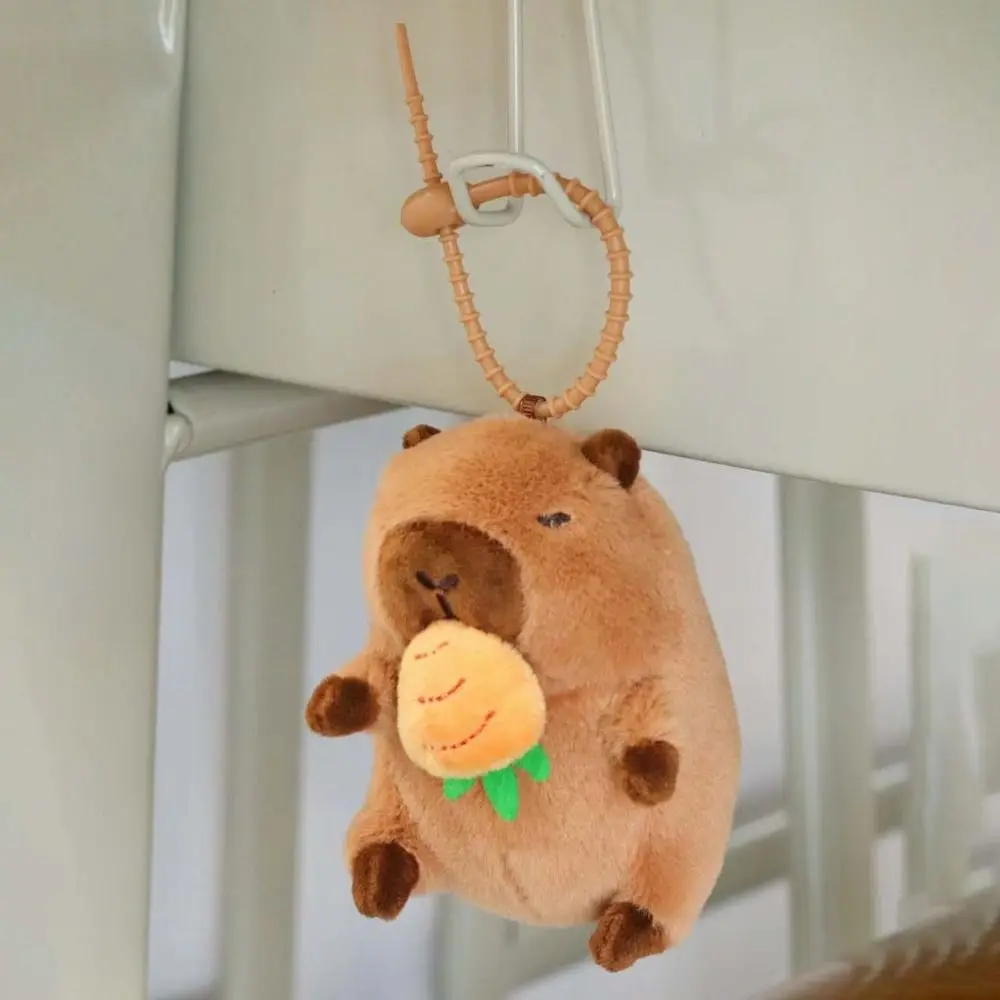 Fashion Pullable Capybara Plush Pendant Radish 11cm Capybara Toys Key Decor Bag Hanging Car Keyring Girls Toy