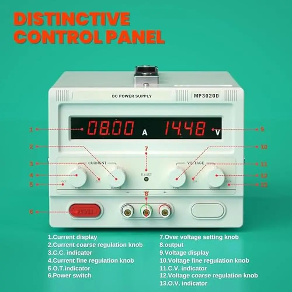 Adjustable Variable Power Supply 0-30V 0-20A Regulated Lab DC Bench Power LCD Display & Multiple Protections Portable Handle ATX