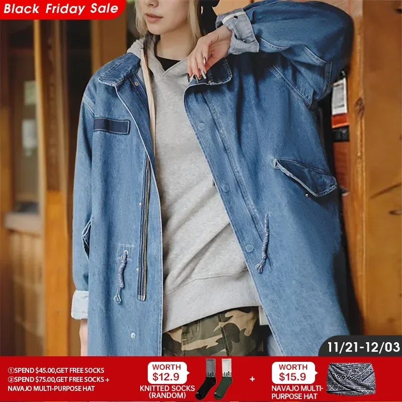 Maden Women's Spring Autumn American Retro M65 Denim Jeans Jacket Loose Fishtail Windbreaker Women's Coat Medium Length