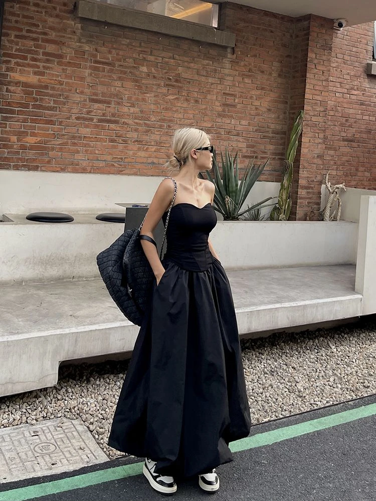 Deeptown Korean Style Casual Long Skirt for Women Vintage Grunge High Waist Maxi Skirts Loose Fashion Streetwear A-line Skirt