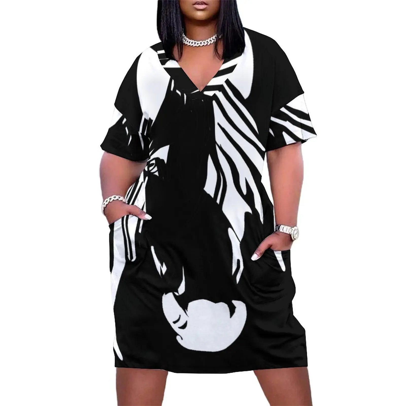 

Black and White Horse Silhouette Loose Pocket Dress dress korean style womans clothing summer dresses womens 2025