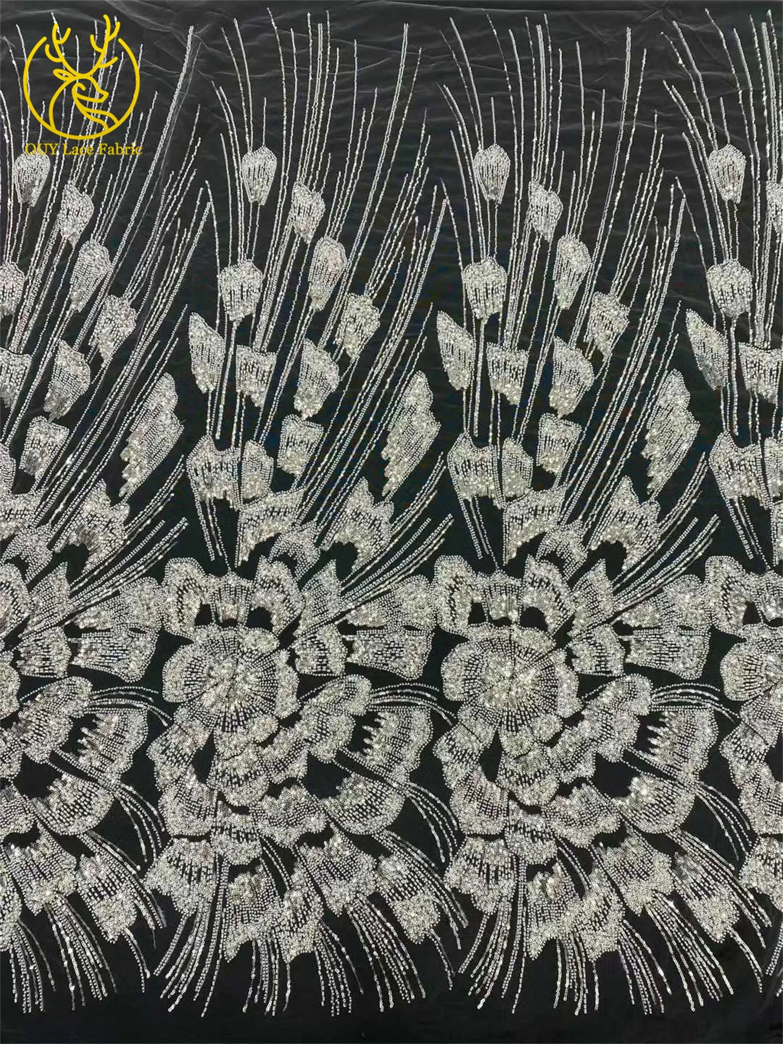 Luxuriöser Afrikanischer Pailletten-Perlen-Spitzenstoff 5 Yards Französischer Nigerianischer Tüll-Spitzenstoff Geeignet für Hochzeiten und Näharbeiten – Detail 13