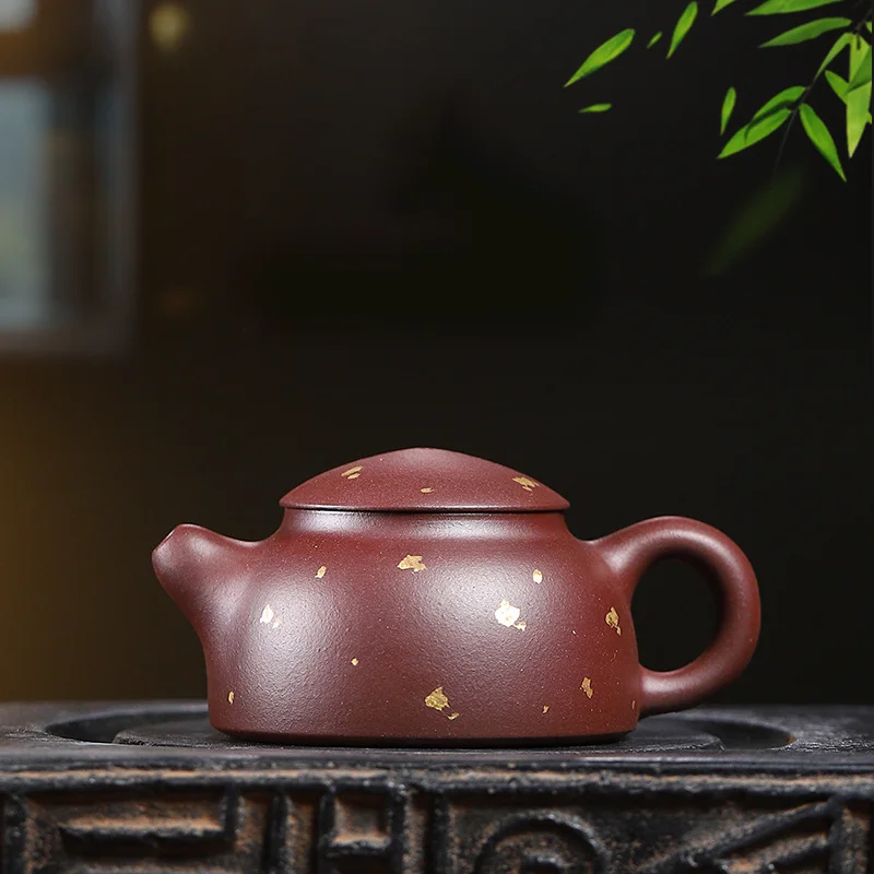 Yixing Purple Clay Pot Original Ore Yellow Material Basking Gold Fish Cover Purple Clay Teapot Kung Fu Vignette