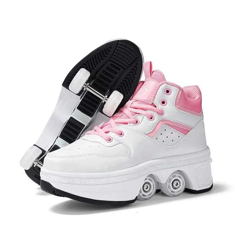 4 Wheels Deformation Roller Skating Shoes Parkour Sports Shoes Skateboard Shoes Roller Skates Shoes Walking Running Shoes