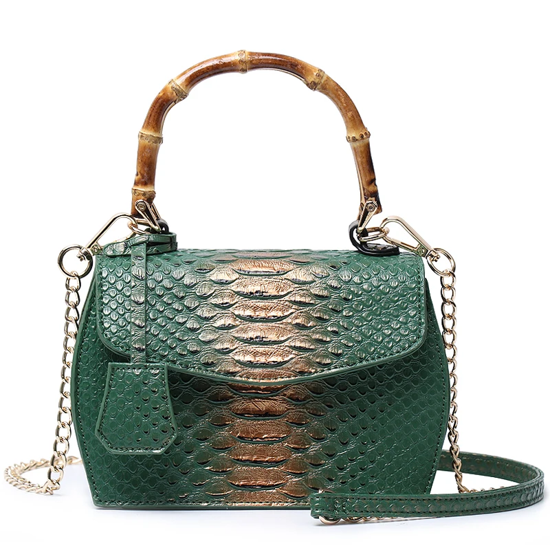 Hot Sales Snake Bamboo Handbag Women Leather Python Shoulder Bag Summer Tote Hand Bags