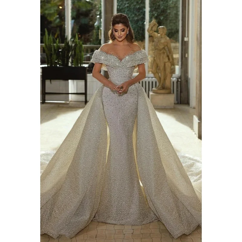 Customzied 2026 Mermaid Luxury Wedding Dresses Sweetheart Off The Shoulder Vestido De Novia Lace Detachable Train Robe