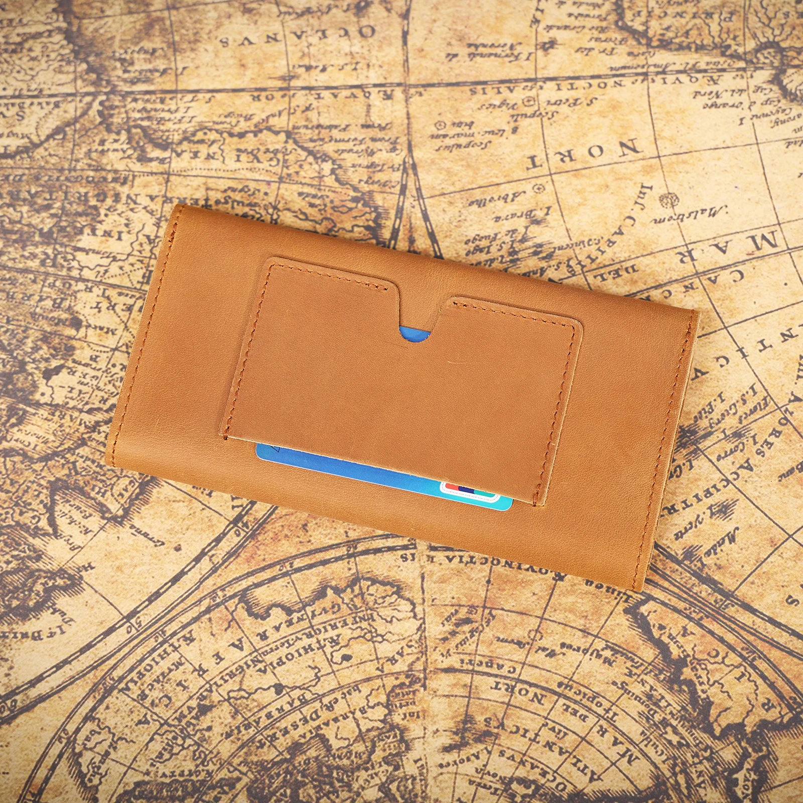 S.WORKER Vintage Echtleder-Clutch-Tasche Handgefertigte Herren-Langbörse für Handy, Bargeld und Karten. – Detail 19