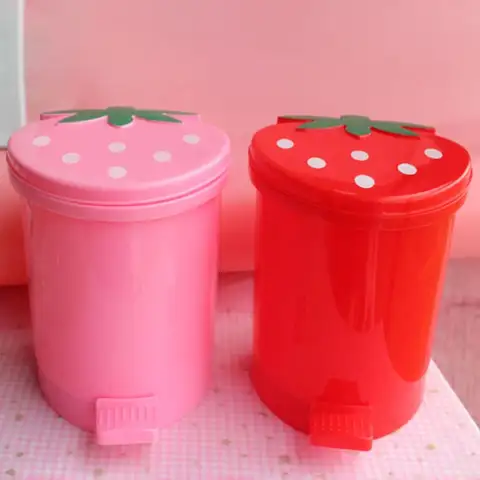 1Pcs Pink Plastic Trash Can Wastebasket Garbage Container Mini Portable Dustbin Strawberry Home Supplies Dustbin