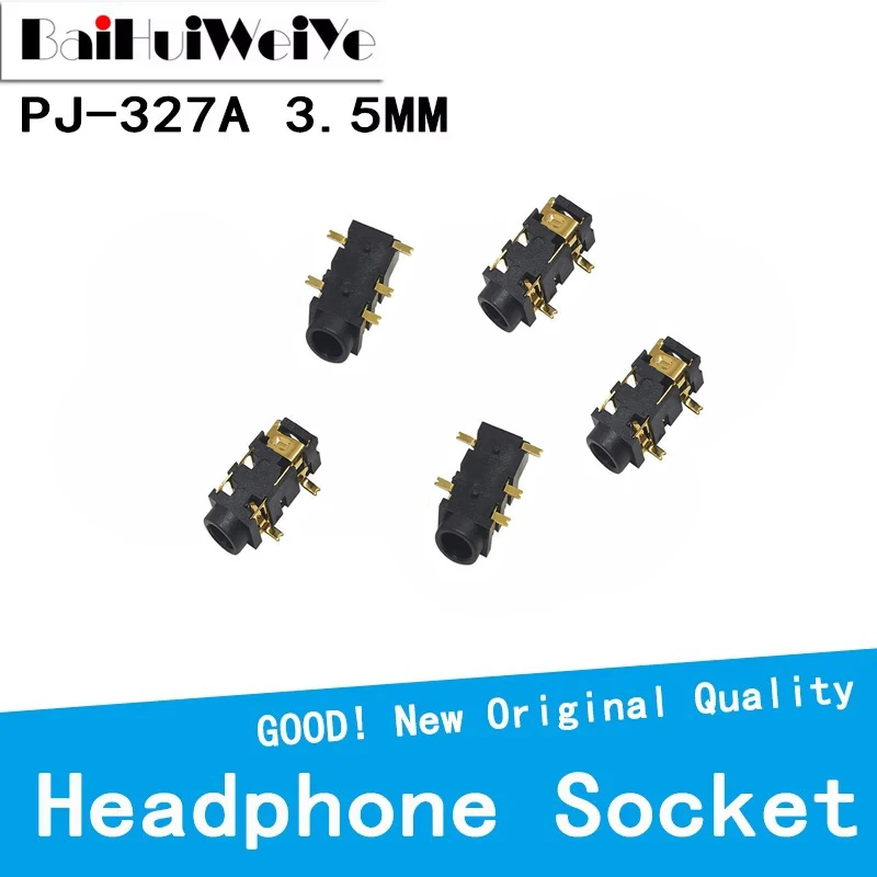 10PCS/LOT 3.5MM Headphone PJ-327A Gold-Plated Patch SMD Audio Earphones/Headphone Socket PJ327A