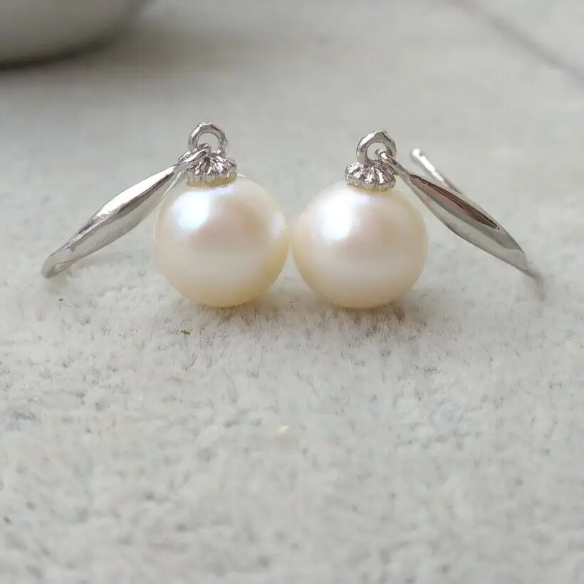 ON SALE 8-9mm South Sea Water Round White Vintage Dangle Drop Real Natural Pearl Earrings 14k Gold Filled Hook Free Shipping