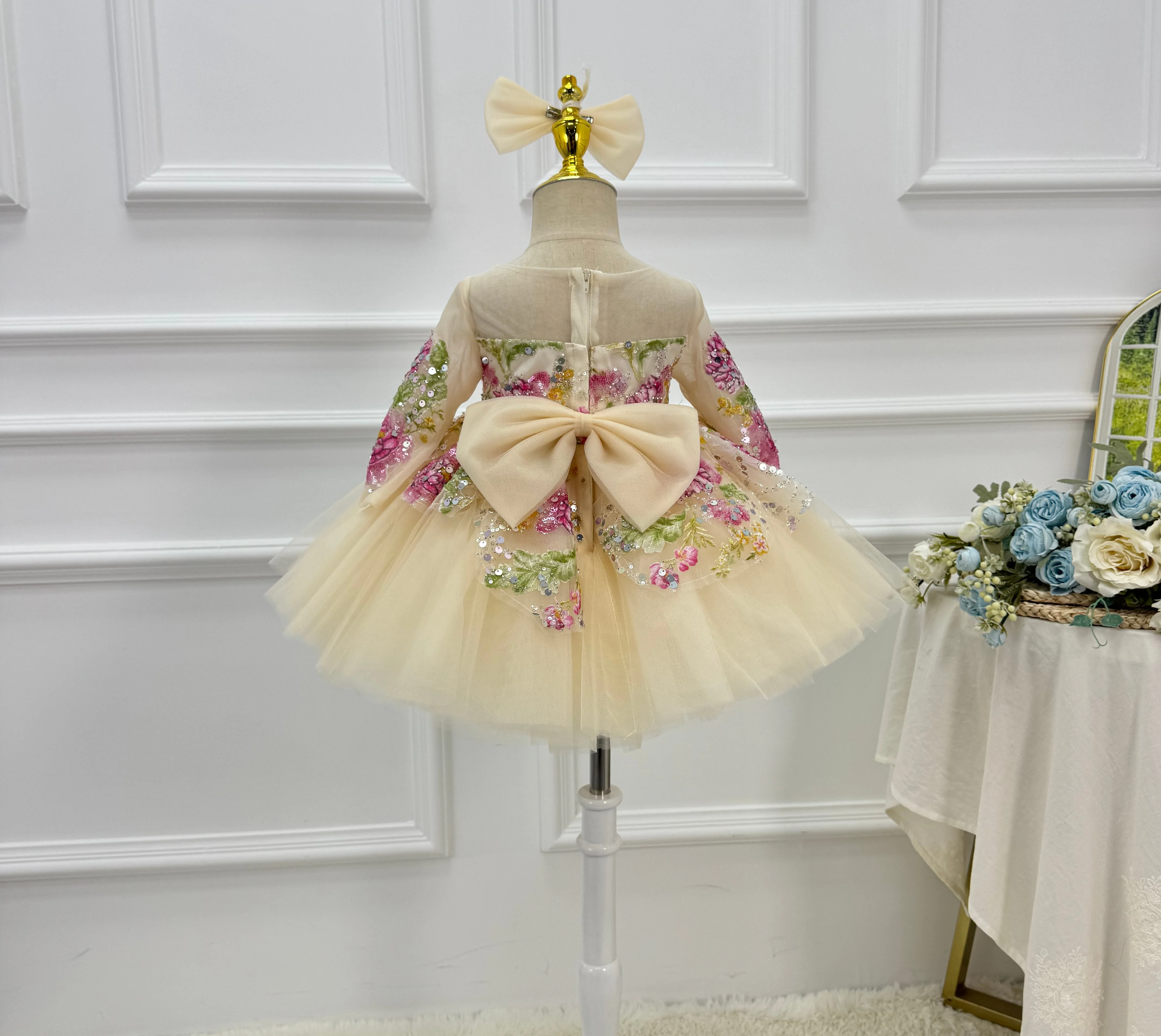Flower Girl Wedding Dresses Tulle Embroidered Flowers Princess Dresses Girls Beauty Pageant Evening Dresses Special Occasion Dre view 4