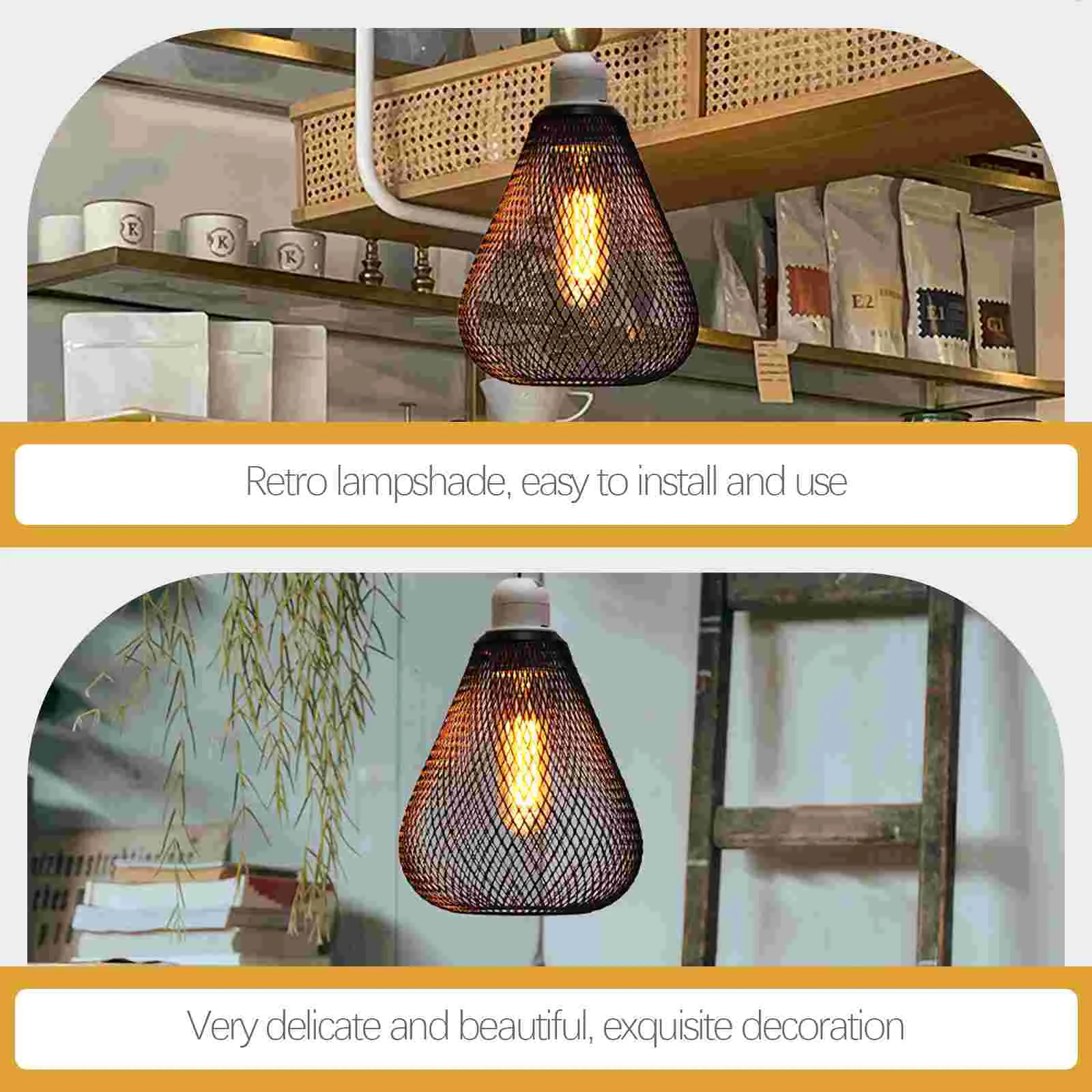 Wrought Iron Lampshade Black Home Metal Pendant Light at Farmhouse Hanging for Bulb Geometric Practical