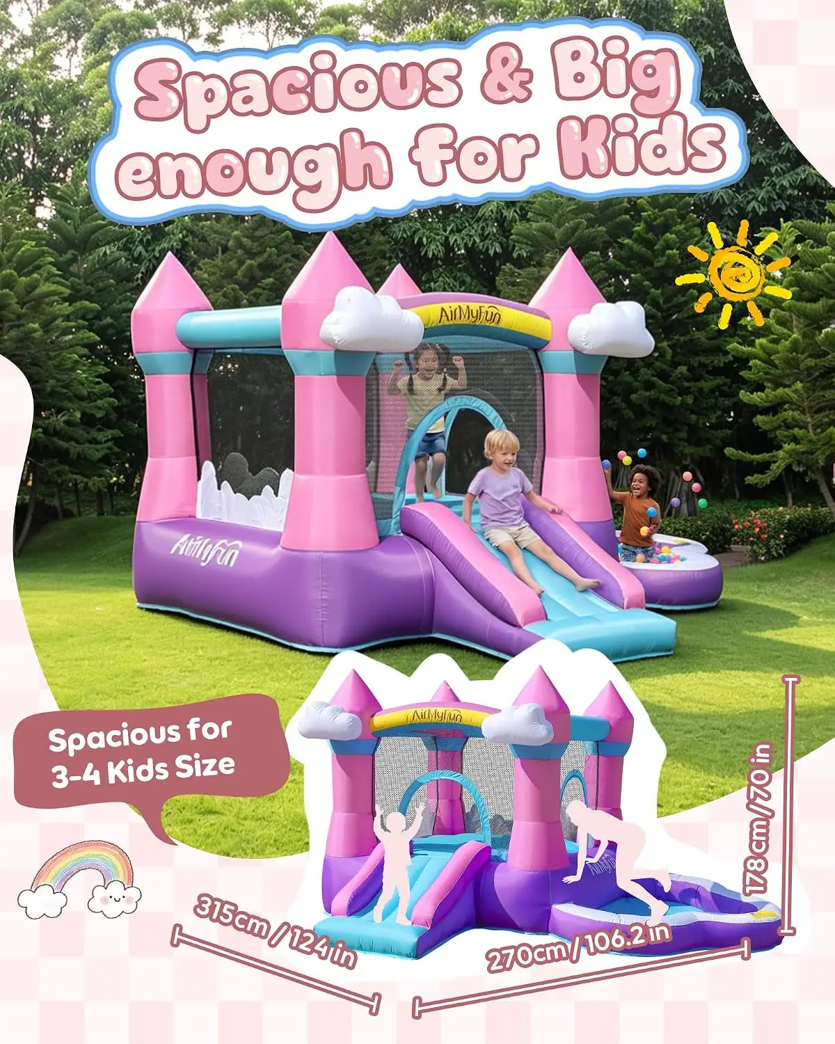 Pink Indoor/Outdoor Inflatable Bounce House for Kids 3-8 - Bouncy Castle with Slide, Blower, Water Pool & Ball Pit view 2