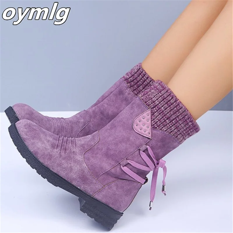 2020 Winter Women Mid-Calf Boots Fashion Suede Snow Boots Retro Zipper Warm Boots for Women Shoes Low-heeled Boots Botas Mujer