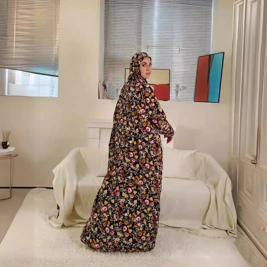 Eid Muslim Abaya for Women Islam Arab Long Robe Ramadan Morocco Kaftan Dubai Abayas Print Vestidos Hooded Jalabiya Dresses