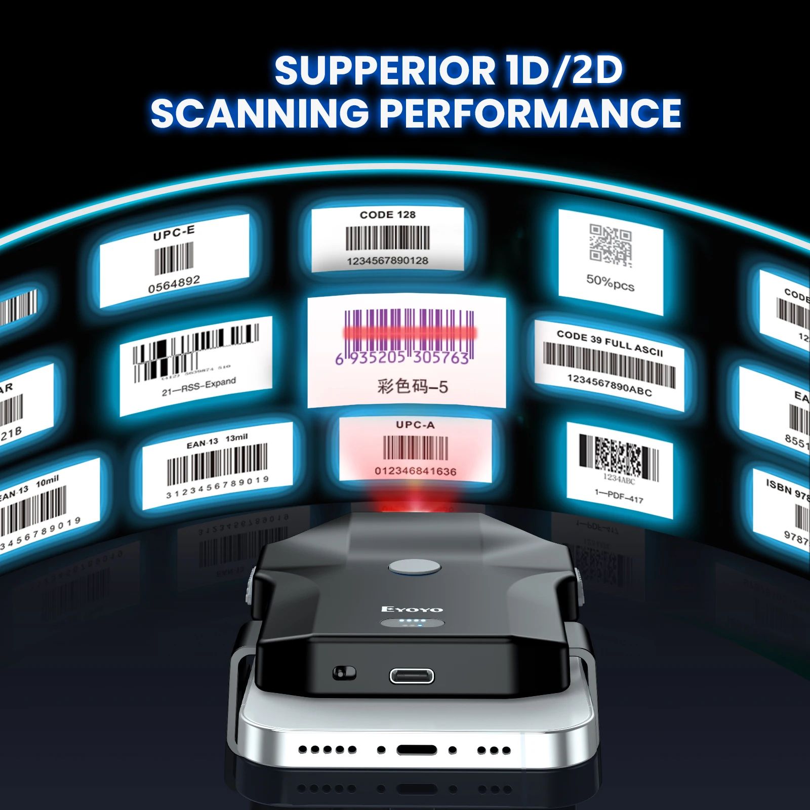 Imagem -03 - Eyoyo-barcode Scanner Portátil qr Reader 1d 2d Back Clip Handheld Recarregável sem Fio 2.4g 10 Horas de Uso Tempo Ey032