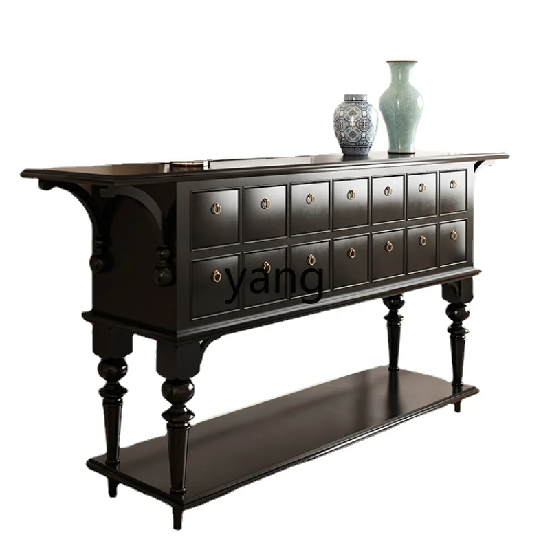 Yjq Retro Black Console Tables Living Room Solid Wood Curio Cabinet Dining Room Wall Dining Side Multi-Drawer Locker