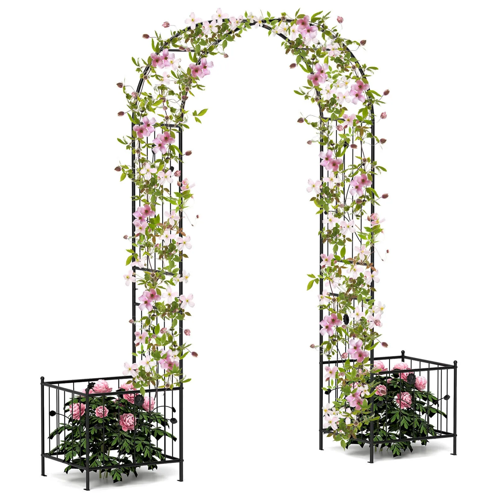 

86" Arch Trellis for Climbing Plants with Planter Boxes Roses Vines for Wedding