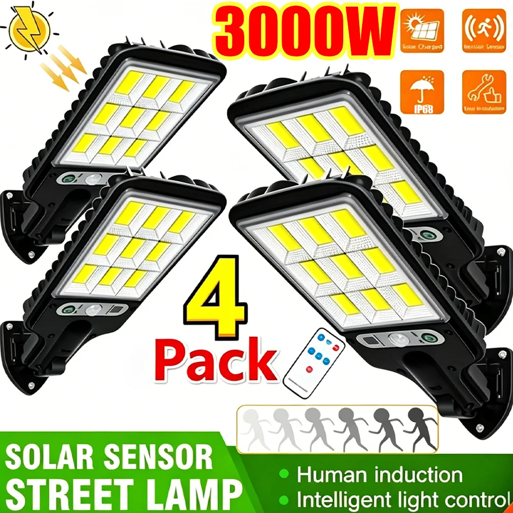 Lampe solaire LED COB 3000W, lampe solaire extérieure, détecteur de mouvement, lampe murale, 3 modes, étanche IP68, lampe solaire de jardin, lanterne