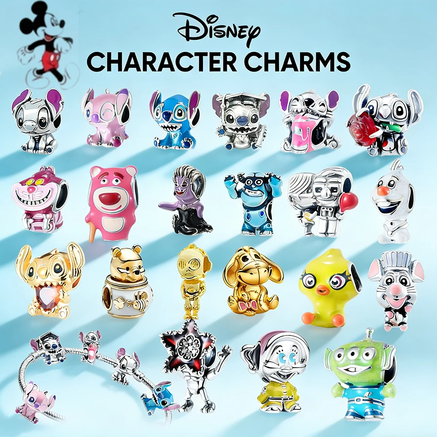 925 シルバーディズニーキャラクターチャームビーズ、スティッチプーさんチェシャ猫エイリアン、オリジナルブレスレットに適合、女性、女の子への DIY ジュエリーギフト 1