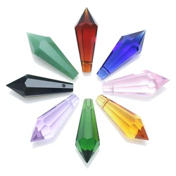 5Pcs 14x38mm Crystal Prism Pendants Lampwork Glass Drop Beads For Sun Catcher Chandelier Parts DIY Home Garden Party Decoration